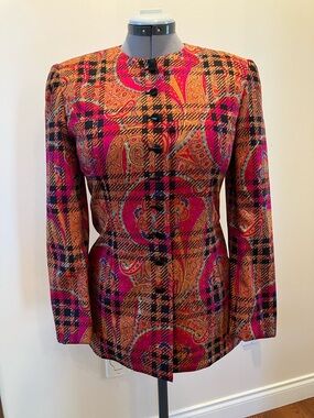 Vintage Carlisle Silk jacket, statement bold paisley print Jewel tones, 1980s,